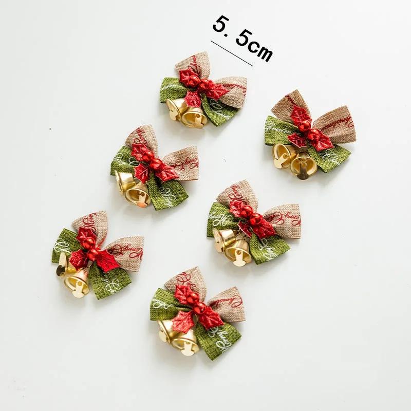 10pcs Christmas Bow With Bell Mini Xmas Tree Bowknot Pendant Ornaments For Home Decoration 2025 Navidad New Year Party DIY Gifts