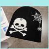 Halloween Skull Knit Hat With Spider Web Design For Streetwear And Cold Weather