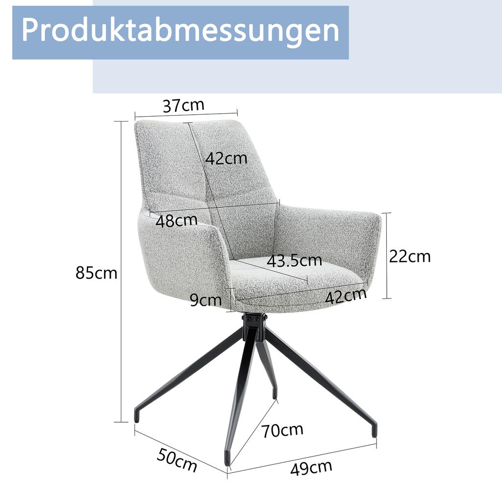 [Set of 2] European 360 degrees Swivel Upholstered Chair: Light Beige-Grey Fabric + Black Lacquered Metal Legs, Breathable and Comfortable