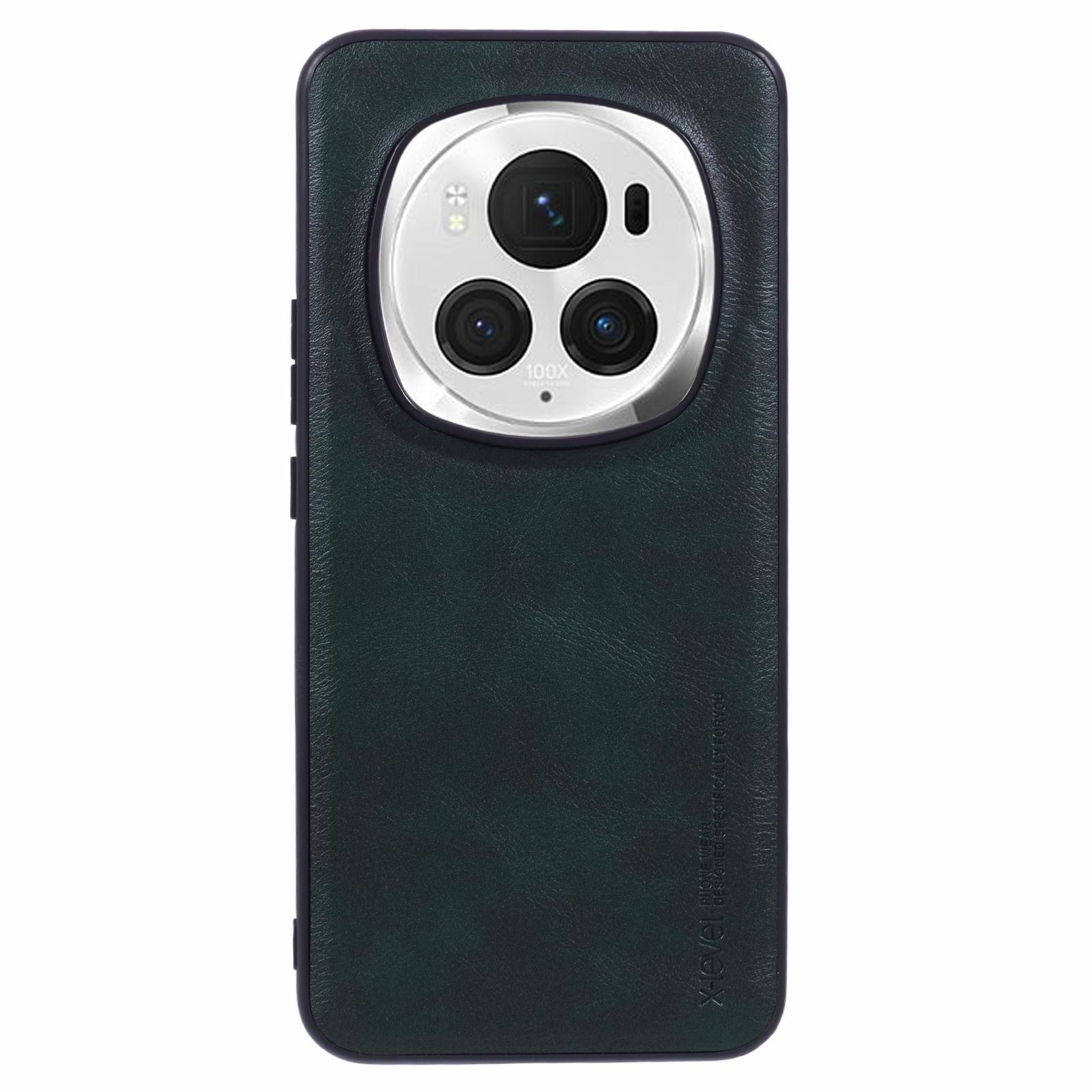 

Bojue-3 Series For Honor Magic6 Pro 5G Case Leather Coated TPU+PC Phone Back Cover Midnight Green