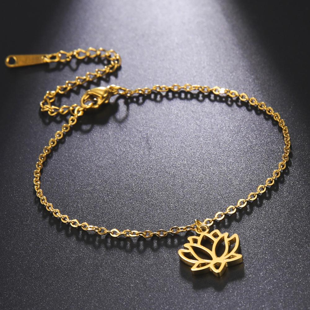 Cazador Gold Color Lotus Charm Bracelet for Women Aesthetic Flower Stainless Steel Chain Bracelet on Hand Jewelry Gift Wholesale