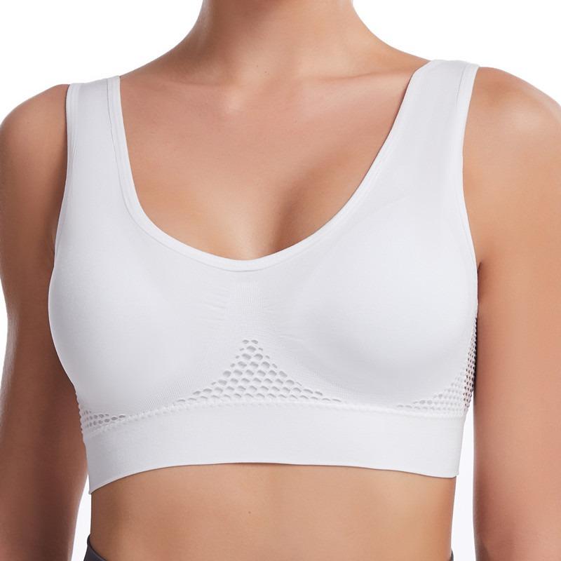 Plus Size Wireless Hollow Mesh Breathable Women Sports Bra For Yoga