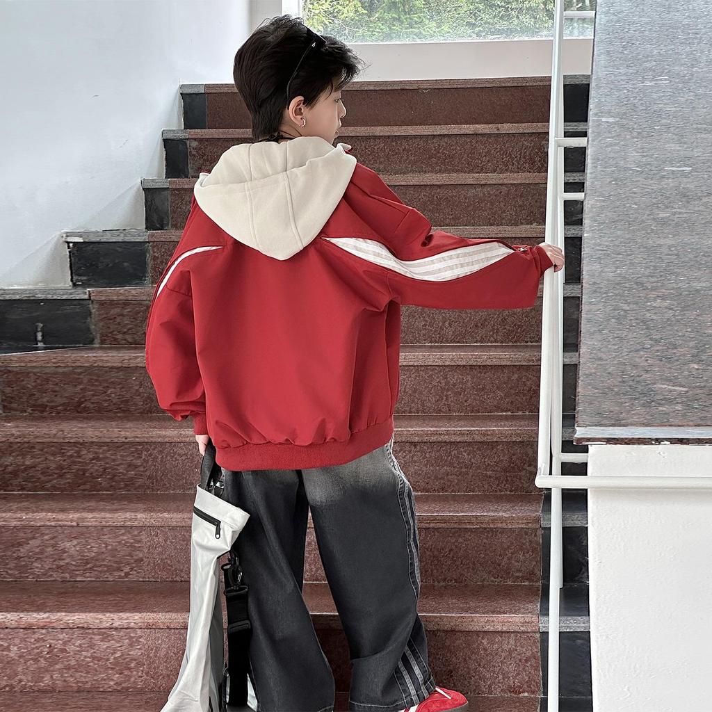 Boys' Korean Style Patchwork Hoodie Jacket - Autumn 2025