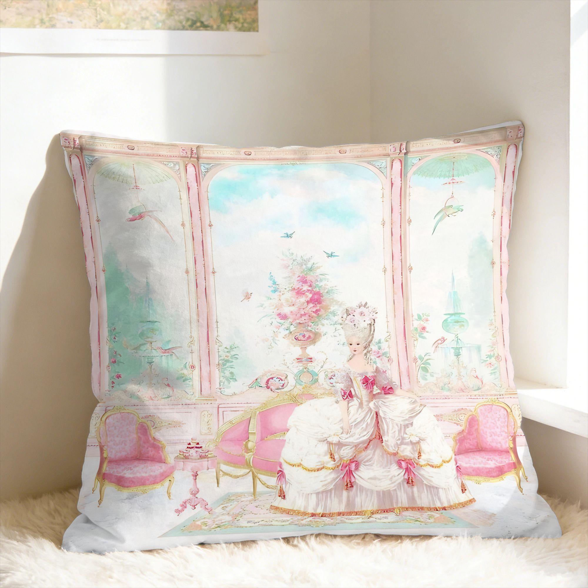 Pillow Cover Marie Antoinette Afternoon Tea In French Paris Novelty Pillow Case For Sofa Bedroom Home Decor Pillowcases Peach skin 18*18(CM)-1Pcs