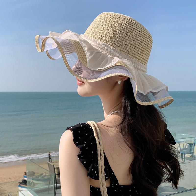 Hat Women's Big Brim Beach Straw Hat Small Fresh Summer Vacation Sweet Mori Versatile Sunscreen Sun Hat