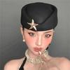 Flat-top Wool Beret Hat Rhinestone Flight Attendant Hat Fashion Topper Hat  Cocktail Party