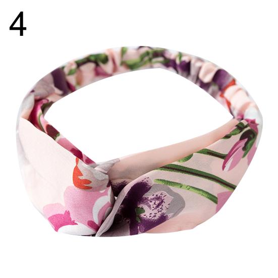 Fashion Women Flower Print Cross Knotted Headband Hair Band Elastic Headwear
