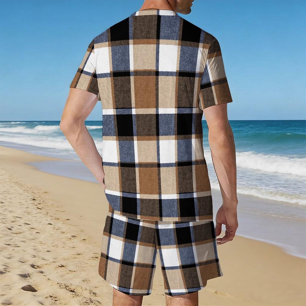 Men Black Gold Swirl Texture Split Print Short Sleeve Tee And Matching Shorts Two Piece Suit