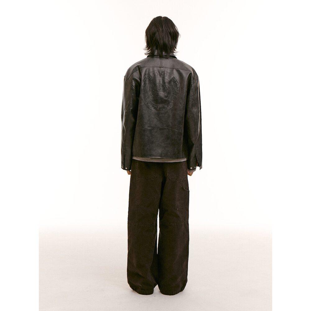 Saendeusaundeu (Unisex) Washed Cation Elastic Waist Balloon Pants Brown