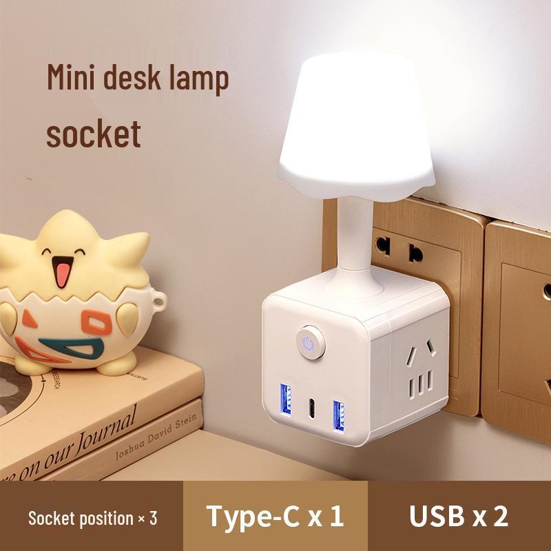 Multifunktionaler USB-Würfel Nachtlicht-Steckdose mit Schlafzimmerlampe