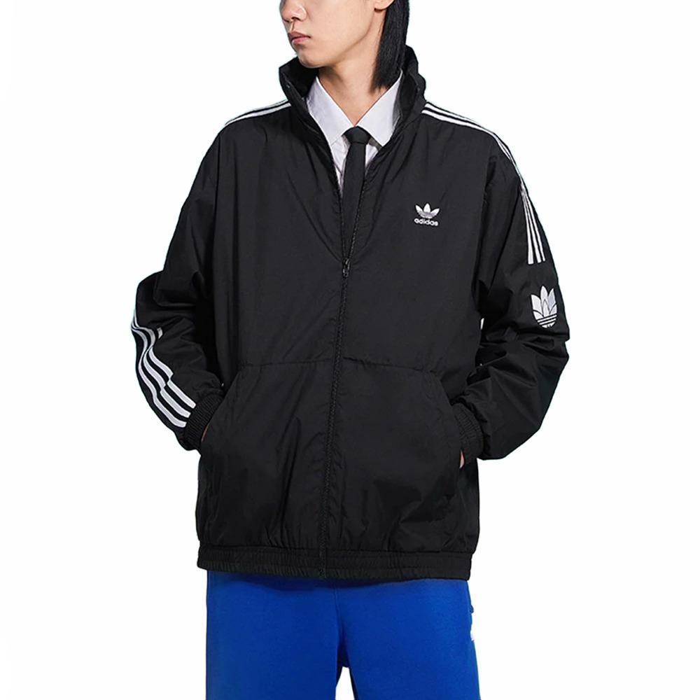 adidas Logo Long Sleeve Striped Pattern Casual Sport Zip-up Stand Collar Jacket Unisex Jackets Black JM2716