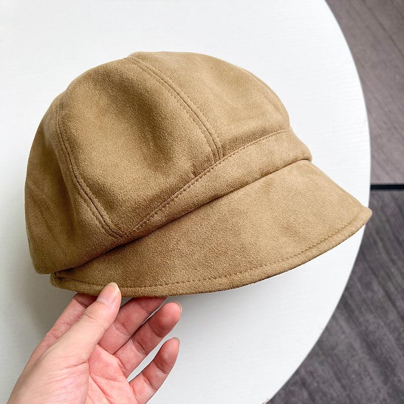 Small Face Big Head Circumference Hat Women's Autumn and Winter New Stacking Hat Cold-proof Velvet Octagonal Hat Versatile Bucket Hat