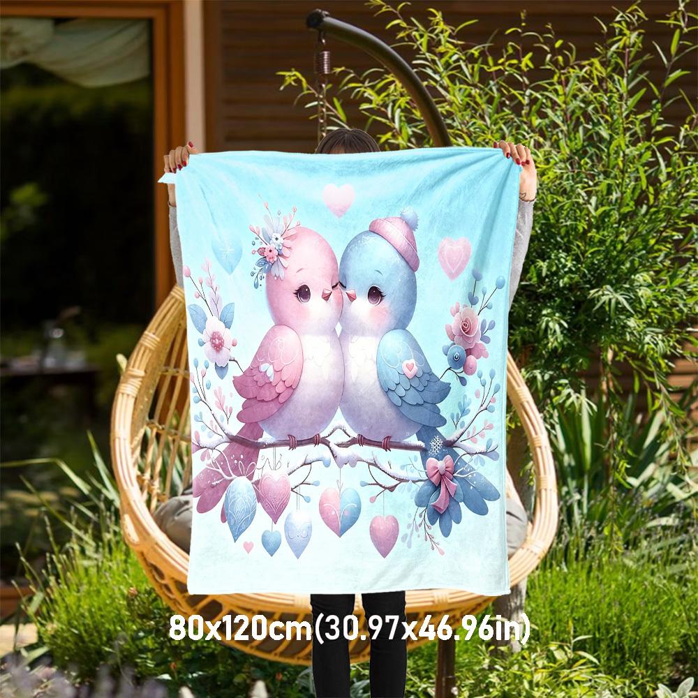 1pc love birds Outdoor Flannel Blanket Soft Warm All-Season Throw for Sofa Bed Car Camping Office, Cozy Gift Idea1313S 80x120cm(31x47inch)