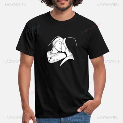 Hot Funny Lesbian Kiss Nun Bondage Satanic Bdsm Woman T Shirt T-Shirt Gym Men Sport Women Shirt Gym Own Design T Shirt Manga