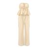 Khaki cotton and linen tube top strap-up loose trousers casual suit 1116 European and American spring and summer fashion new two-piece set