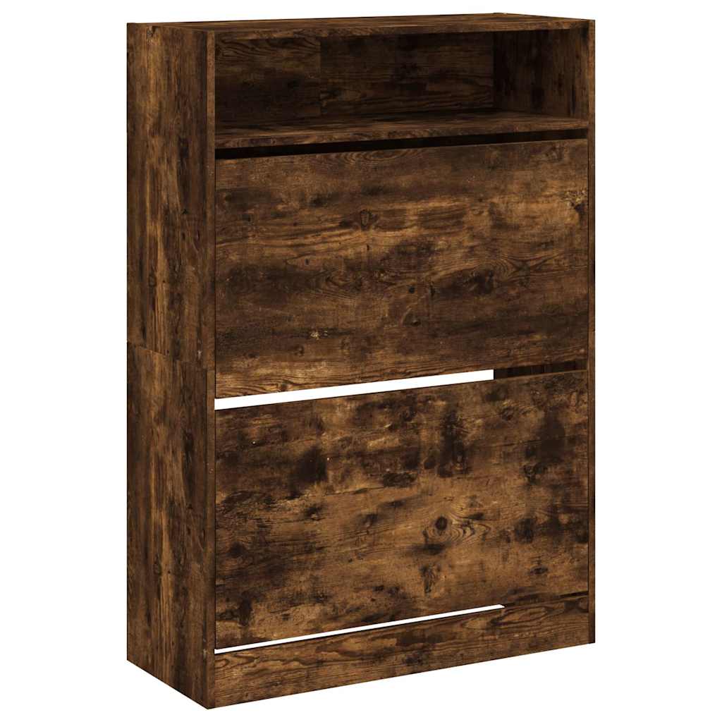 Shoe Cabinet with 2 Doors Smoked Oak Finish 80 x 34 x 116 cm