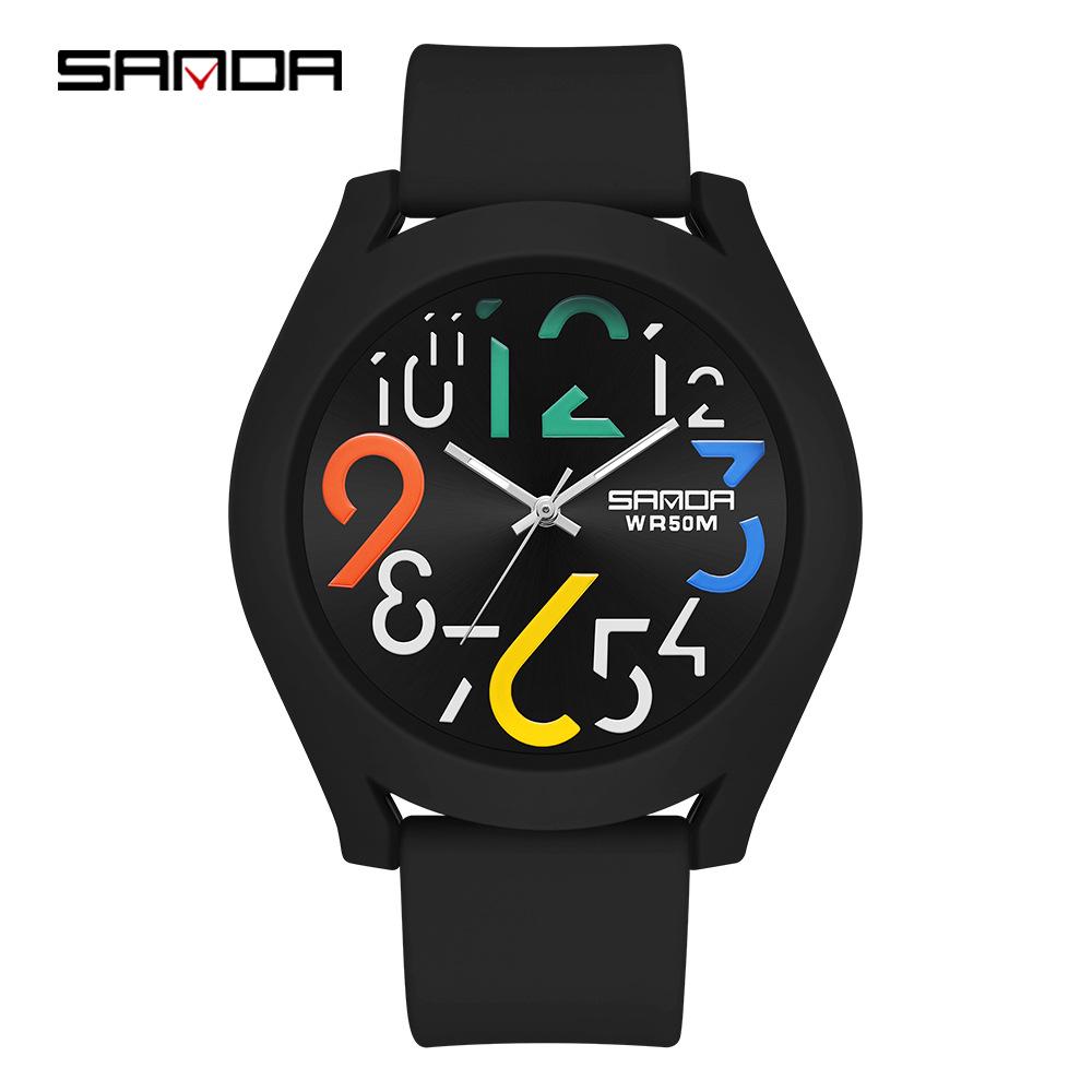 Sanda 9021 Silicone Bezel Quartz Watch: Unisex Digital Fashion Wristwatch
