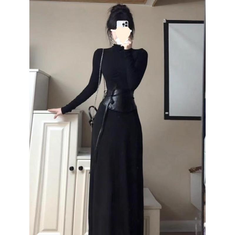 Korean socialite daughter dress autumn and winter new black waist slim skirt