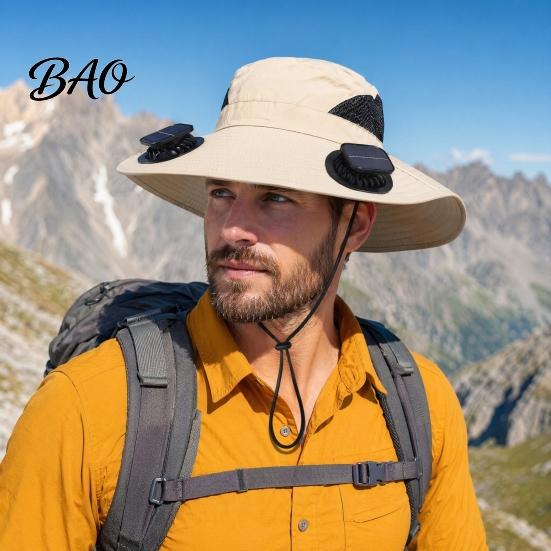 Wide Brim Fan Cap Solar Hat, UPF 50+ Sun Hat with 2 Outdoor Cooling Fans, & USB Rechargeable, 3 Speeds for Fishing/Camping/Hiking/Gardening