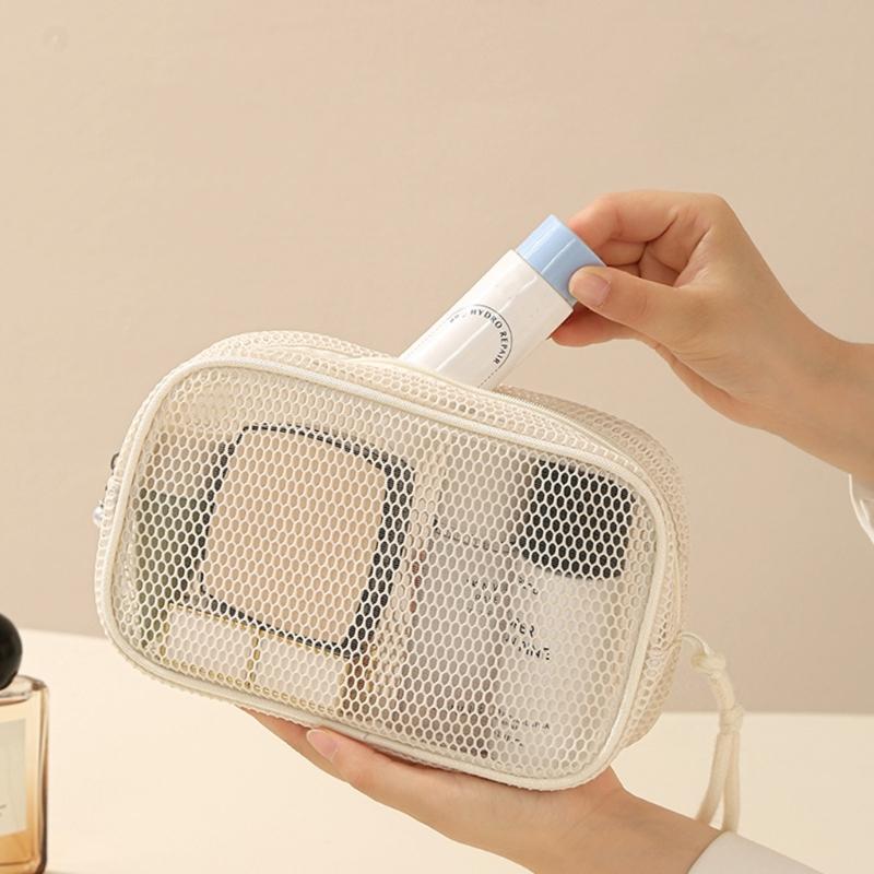 Large Capacity Mesh Cosmetic Travel Bag Dust Resistant Ventilation Portable Toiletry Organizer For Gym And Daily Use