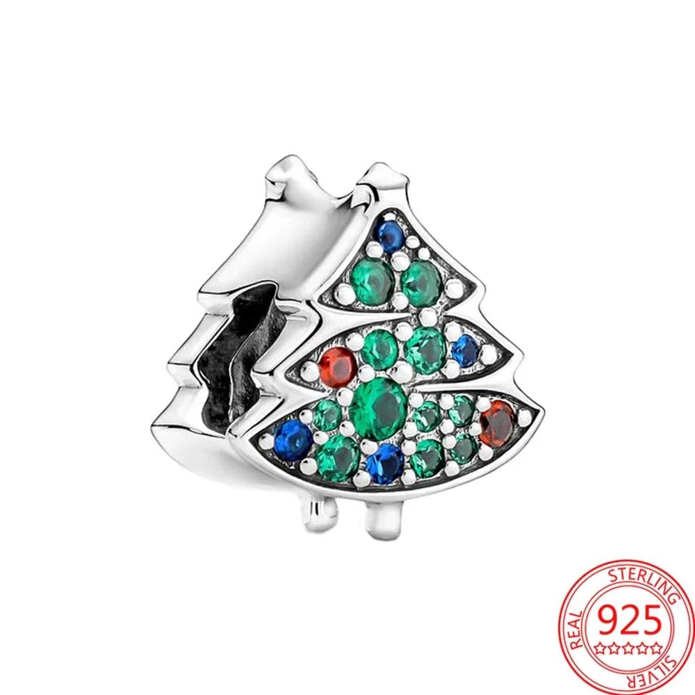 Christmas 925 Silver Charms Santa Claus Reindeer Earrings Beads fit Necklace Bracelets DIY Fine Jewelry Party Gift