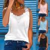 Summer Solid Lace Panel Tank Tops Women V Neck Sleeveless Camisole Tops Casual Oversized Crop Tops Tunic Blouse Clothes Chic