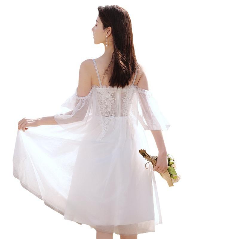 White License Dress 1011 New Temperament Short Fairy Elegant and Thin Covering Arms Daily Wear Dress
