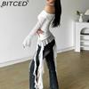 BITCED Autumn Women's Solid-Colour Slim-Fit Streetwear Off-the-Shoulder Long-Sleeved Backless Top