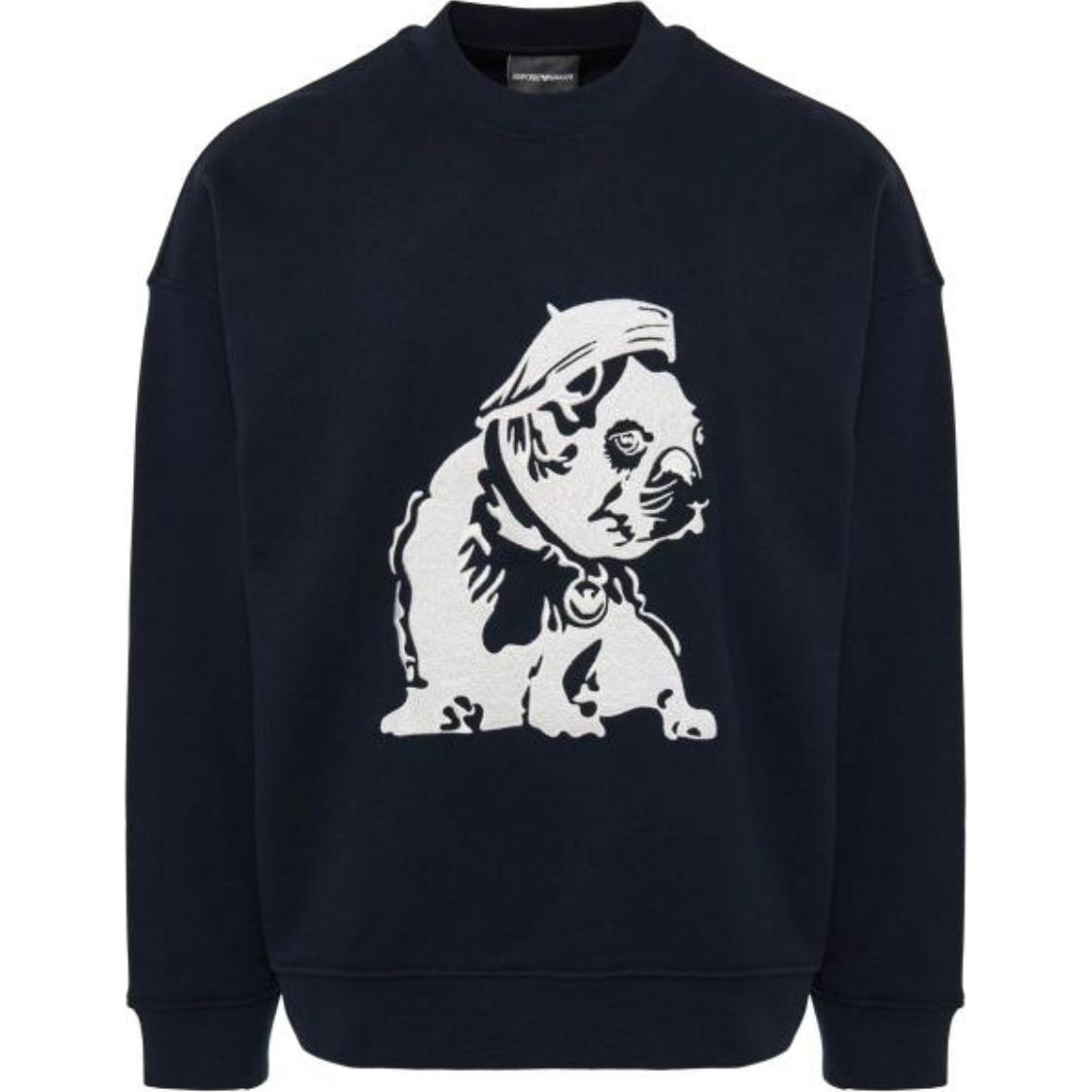 Emporio Armani Bulldog Pattern Letter Crew Neck Long Sleeve Sweatshirt Men sweatshirt Blue 6D1MC0-1JWPZ-0920 XL