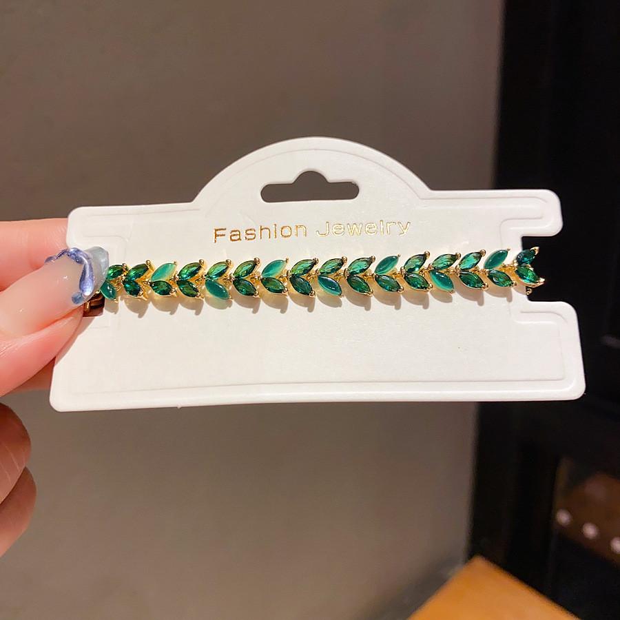 Copper Zircon Leaf Cuff Bracelet With Vintage Style For Women