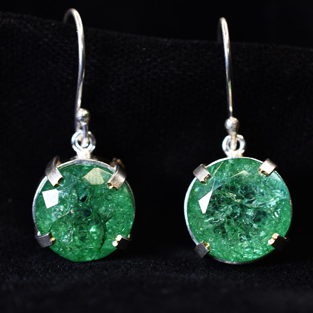 Beautiful Natural Green Emerald 62Ct CERTIFIED Round Earring 925 Sterling Silver MY.ER-40-NS