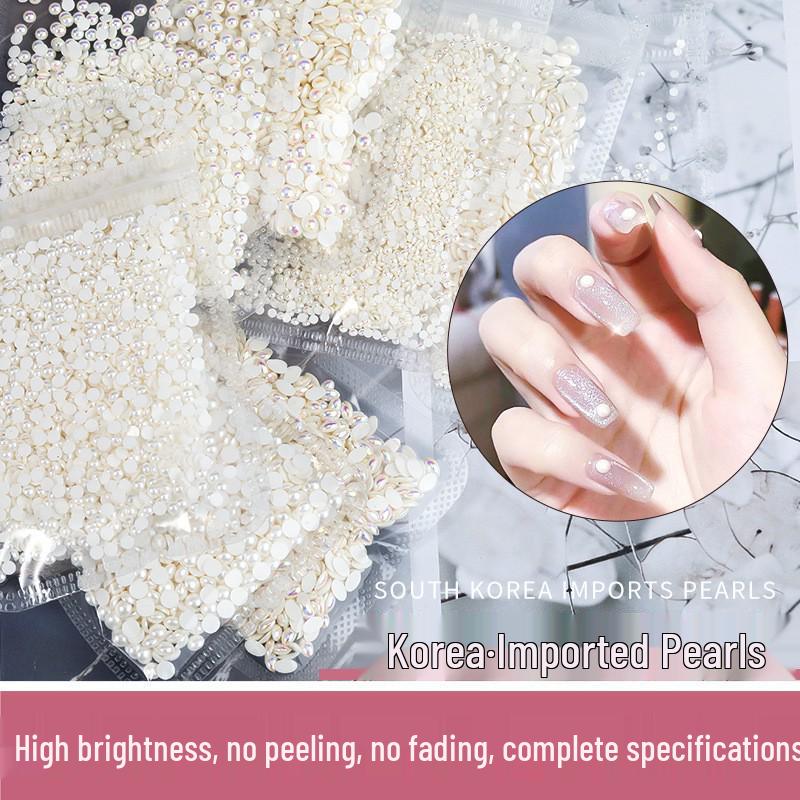 Korean Iridescent AB Pearl Nail Art Stickers - Various Sizes & Shapes