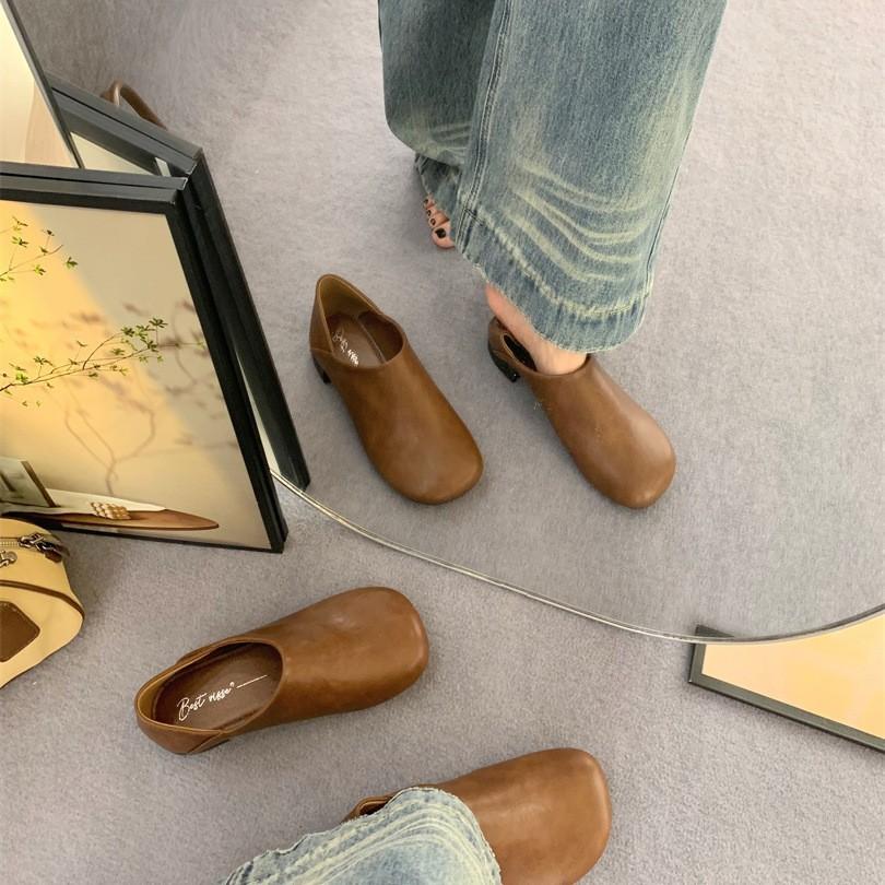 2025 new business casual retro versatile leather shoes couple comfortable casual shoes one pedal lazy shoes