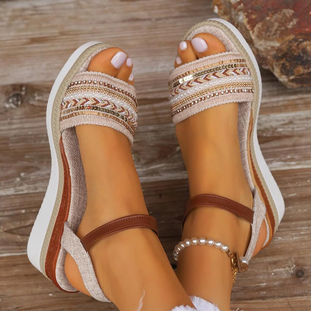 Fashion Women's Braided Casual Sandals Buckle Strap Platform Wedge Sandles for Women  Summer Light Non Slip Walking Sandalias Mujer