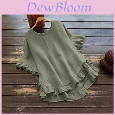 Plus Size Womens Blouse With Ruffle Pleats And Bell Sleeves In Ice Silk Fabric For Casual Wear