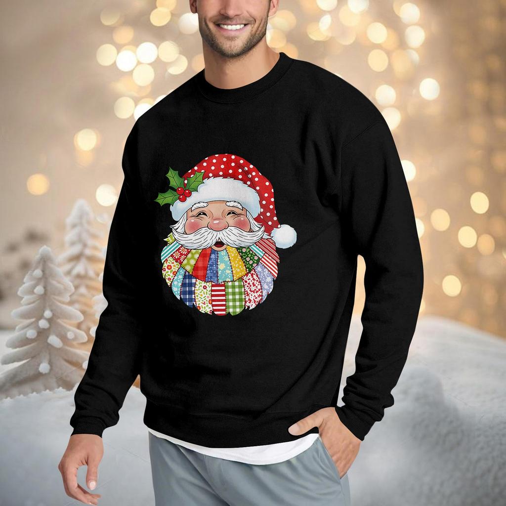 Weihnachtsdruck Locker Geschnittenes Rundhals-Sweatshirt für Herren
