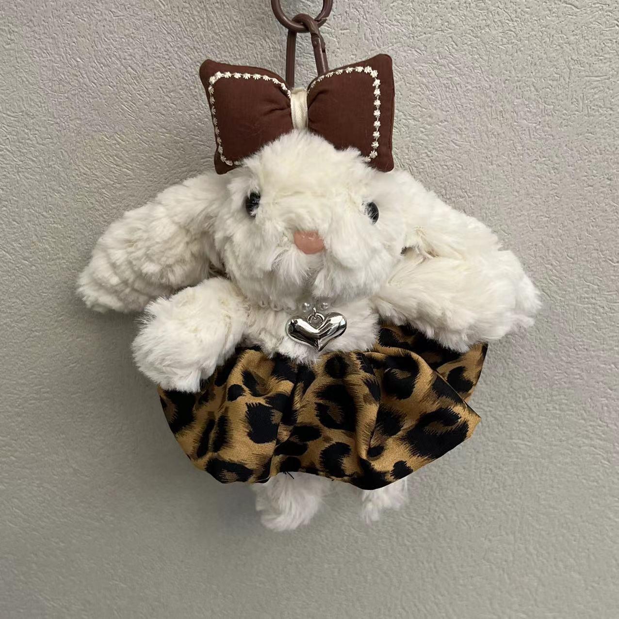 

New Cute Sweet Cool Drop Ear Rabbit Bow Princess Dress Plush Doll Keychain Pendant Cartoon Pet Rabbit Plush Doll Bag Decoration