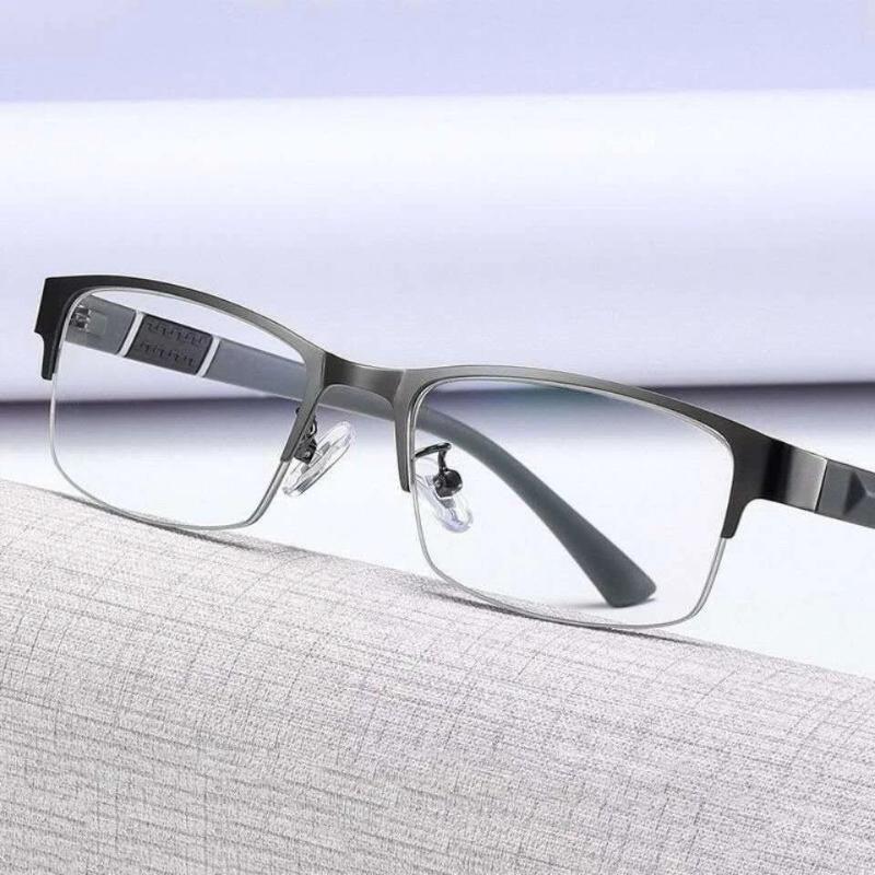 8PCS Business Metal Square Presbyopic Glasses For Men Fashion Anti Blue Light Reading Glasses HD Anti Fatigue Hyperopia Glasses