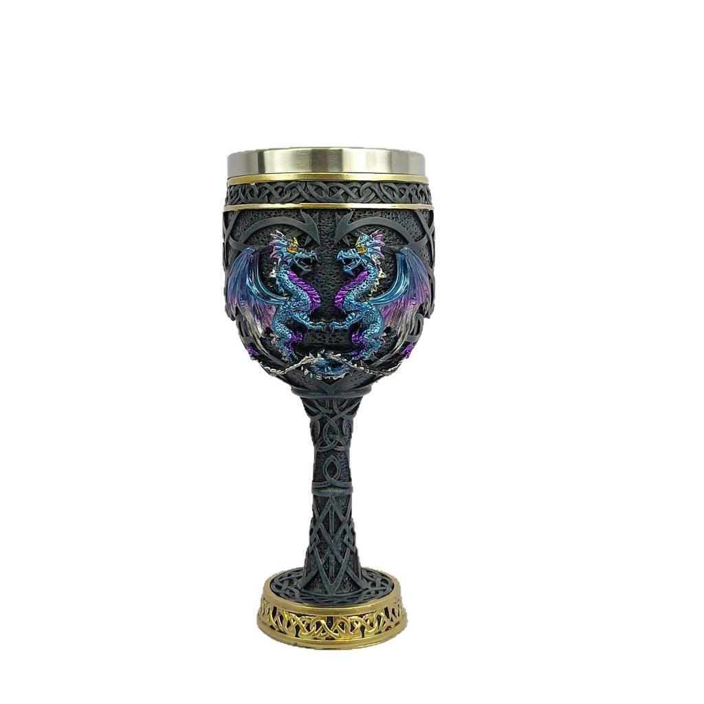 Western Retro Dragon Totem Resin Stainless Steel Wine Glass Personalized Niche High-value Cocktail Cup Goblet Three-dimensional