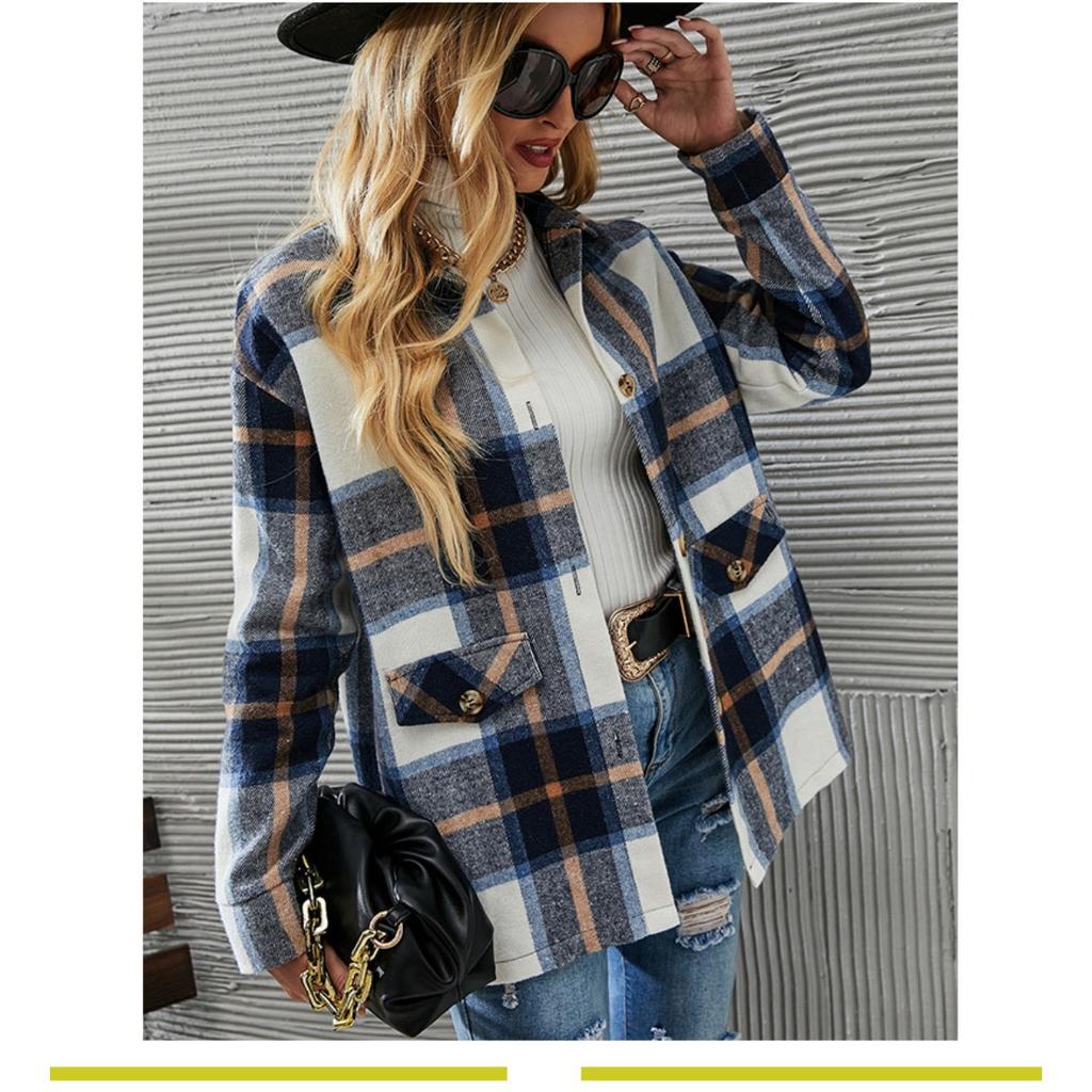 Ladies, Thermal Jacket, Checkered Shirt, Thick, Cardigan Top, Outerwear