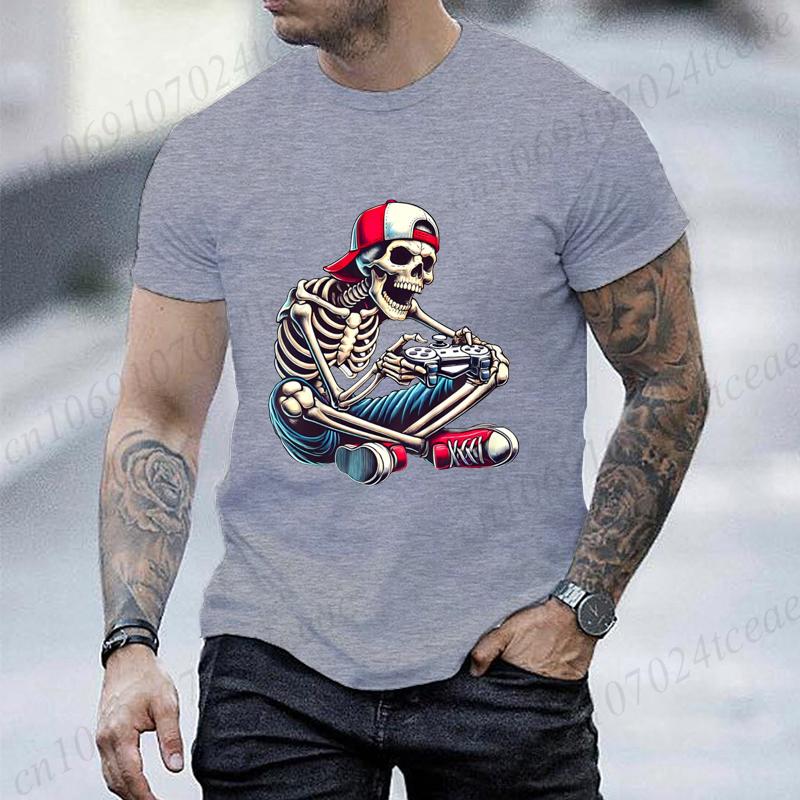 Y2K T Shirt Men Vintage Tshirts Streetwear Halloween Skeleton Gamer Video Gaming Tee Shirts Boy Loose Fashion Brand Tops Tees