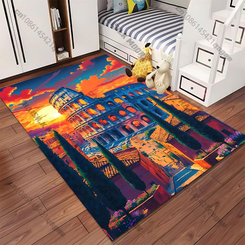 Historic architecture vibrant sunset carpet Yoga living room room decor children's crawling mat doormat area rug games mat