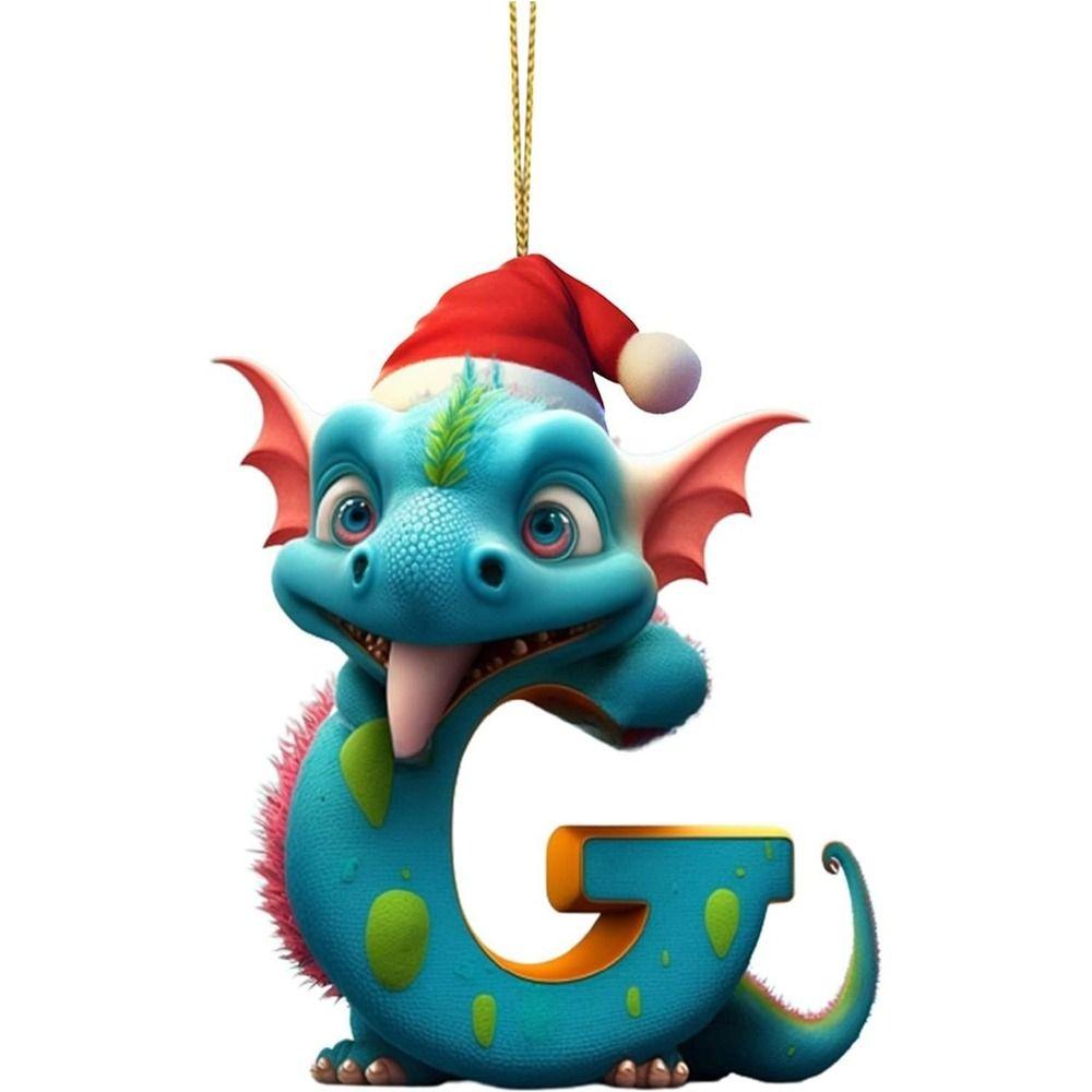 Acrylic 26 Letters Christmas Dragon Pendants Printed Pattern Christmas Tree Pendants  New Year