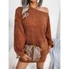 Dame Høst/vinter Casual Enskuldret Strikket Genserkjole med Lyktarm