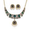 European Ethnic Tassel Gemstone Necklace & Earring Set: Light Luxury Pearl Crystal Clavicle Chain for Women's Travel Photography