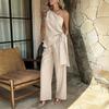 Women One Shoulder Cami Wide Leg Long Pants Two Piece Casual Set