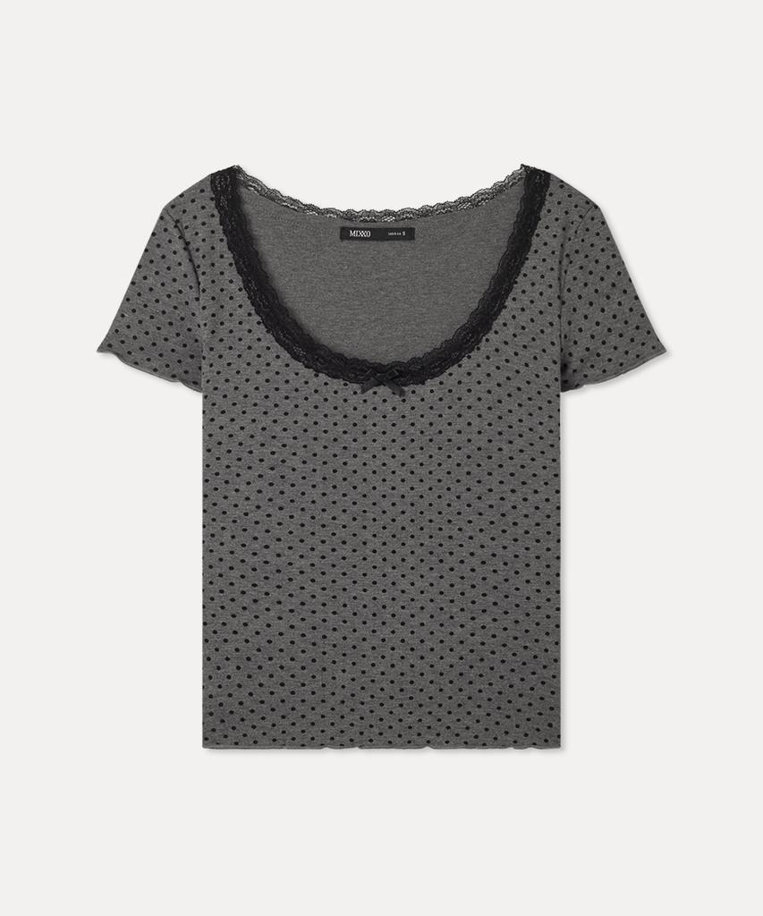 MIXXO U-Neck Dot Short Sleeve T-Shirt Re Hwg40Ts_Miwhwg72Qs