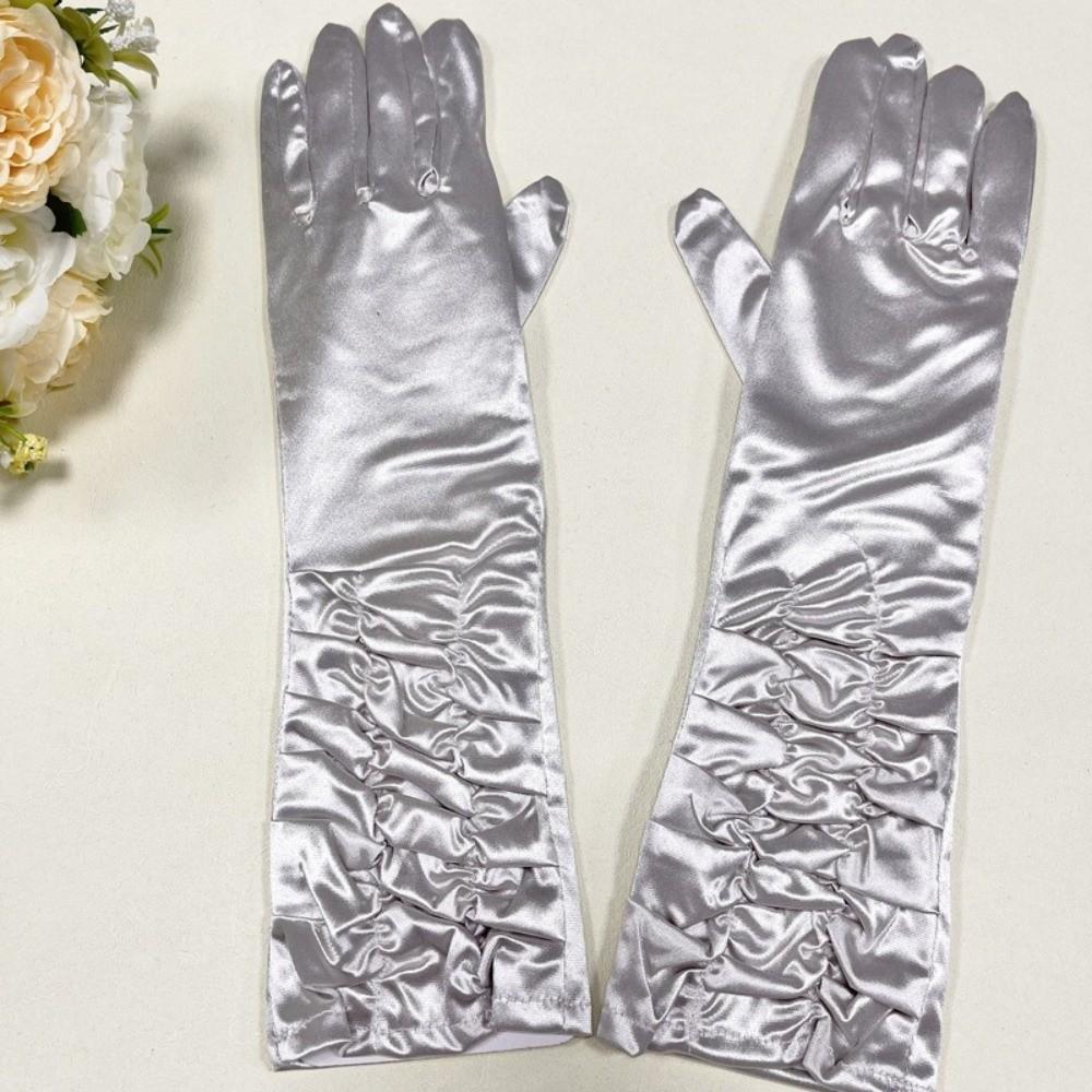 Ruched Design Evening Dress Gloves Full Finger Opera Gloves Bridal Wedding Gloves Birthday Party