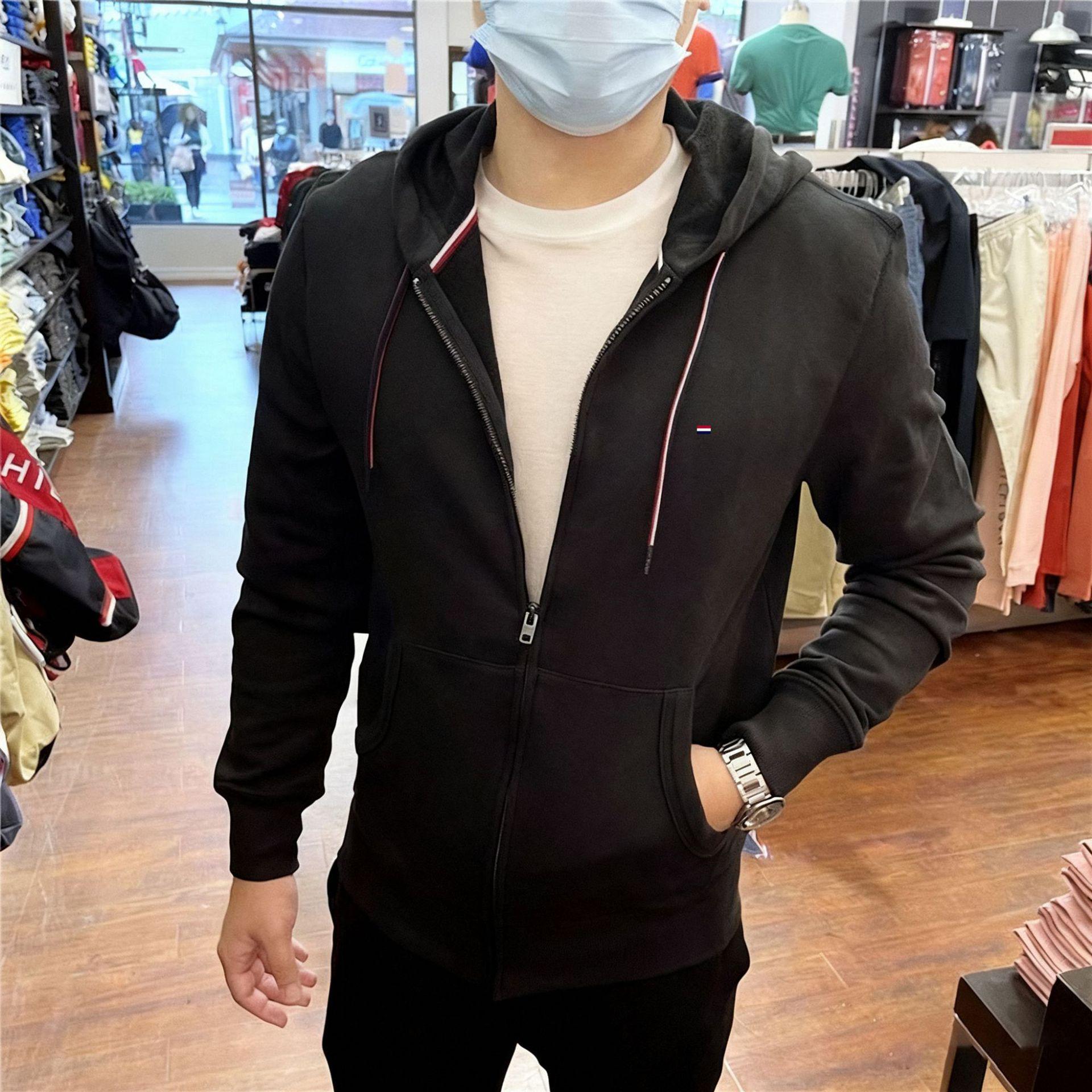 Men s High-Quality Autumn/Winter Hooded Cardigan Sweatshirt with Embroidered Logo - Solid Color Casual Jacket XL (80-90 kg)