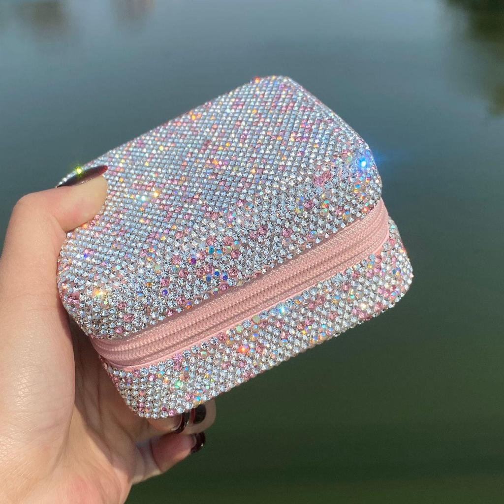 Diamond Jewelry Box with Mirror: Portable Storage for Rings, Earrings, and Necklaces